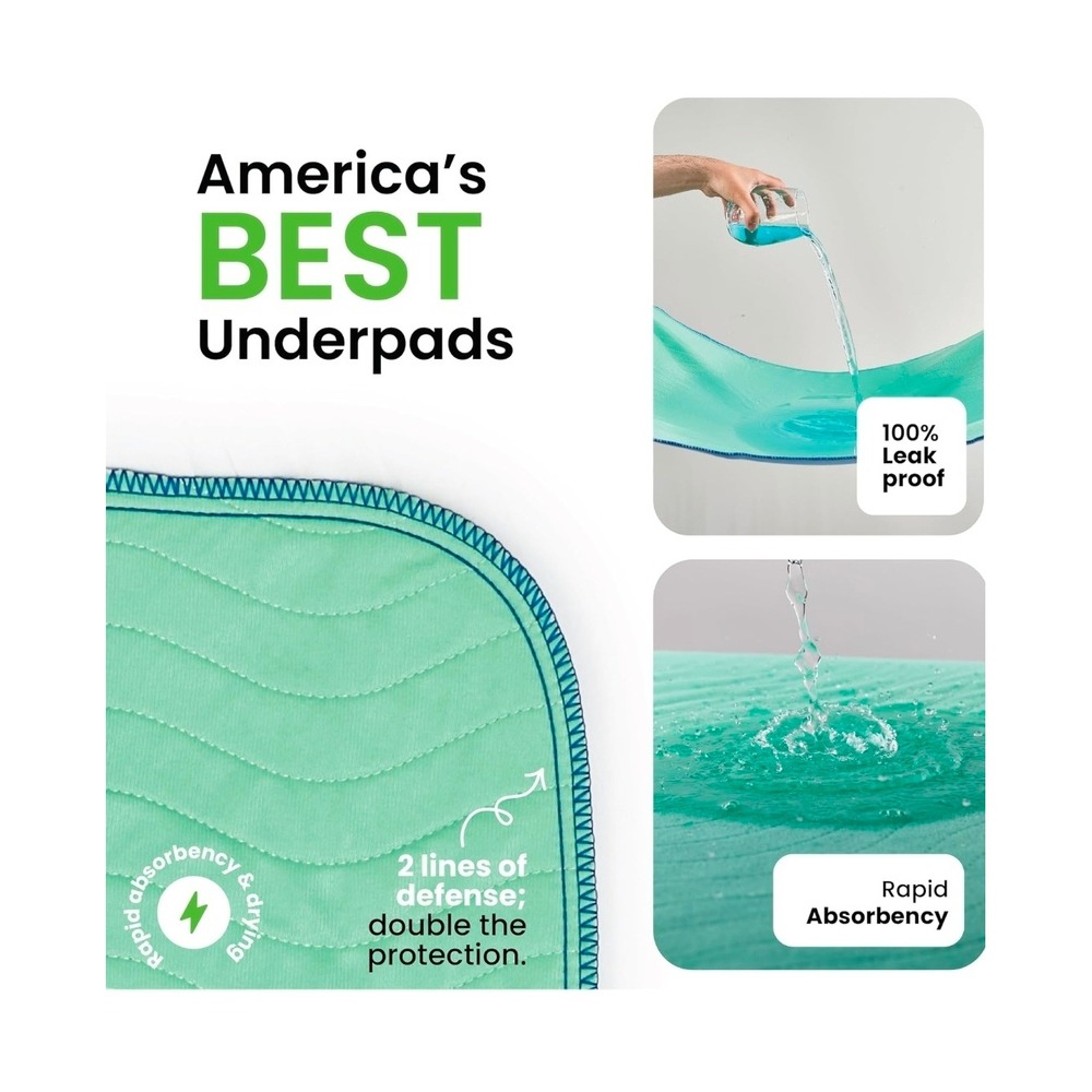 Bedding Reusable Underpads 34x36 Quilted Waterproof Mint Green 4 Pack